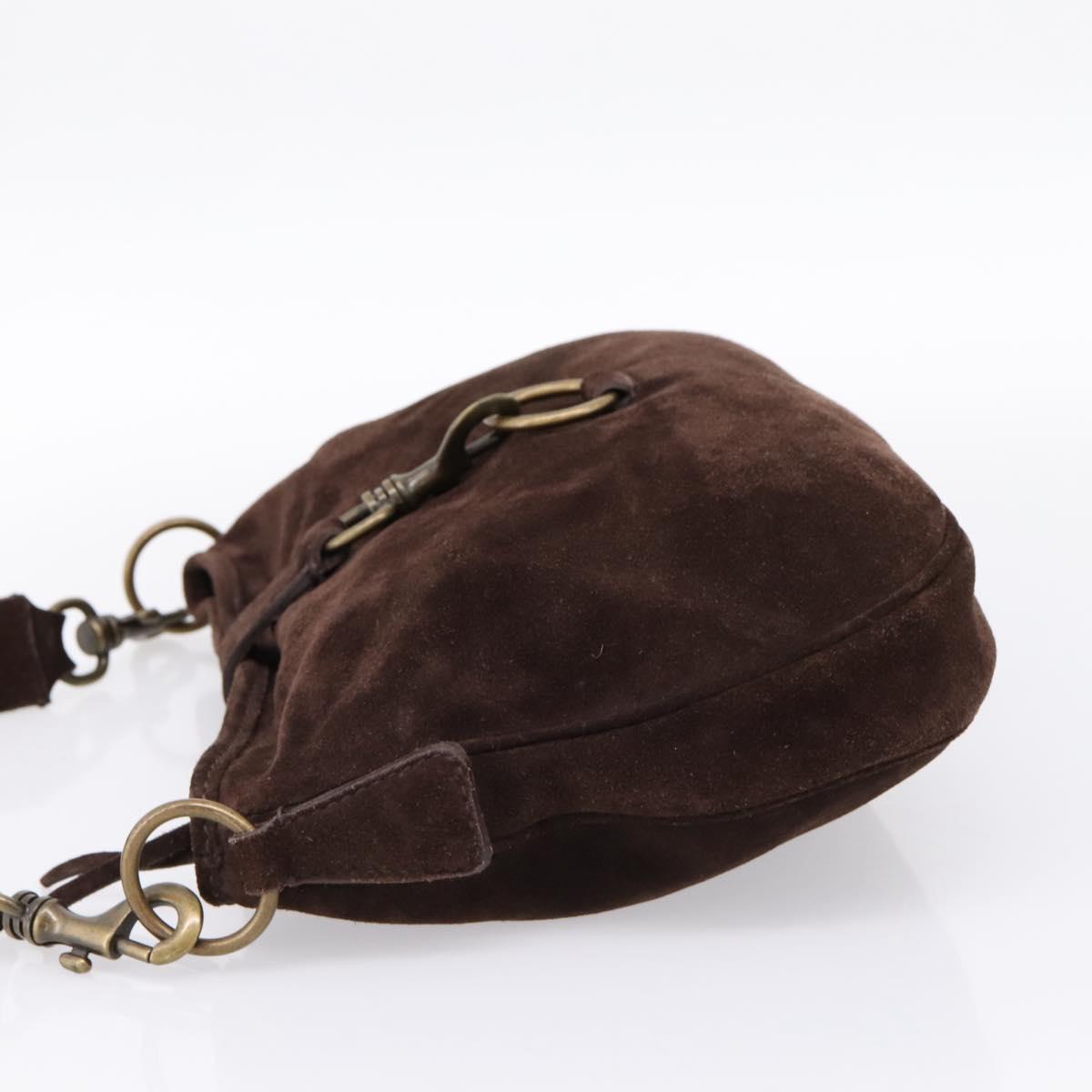 Miu Miu Shoulder Bag Suede Brown Gold Tone Auth am12303V