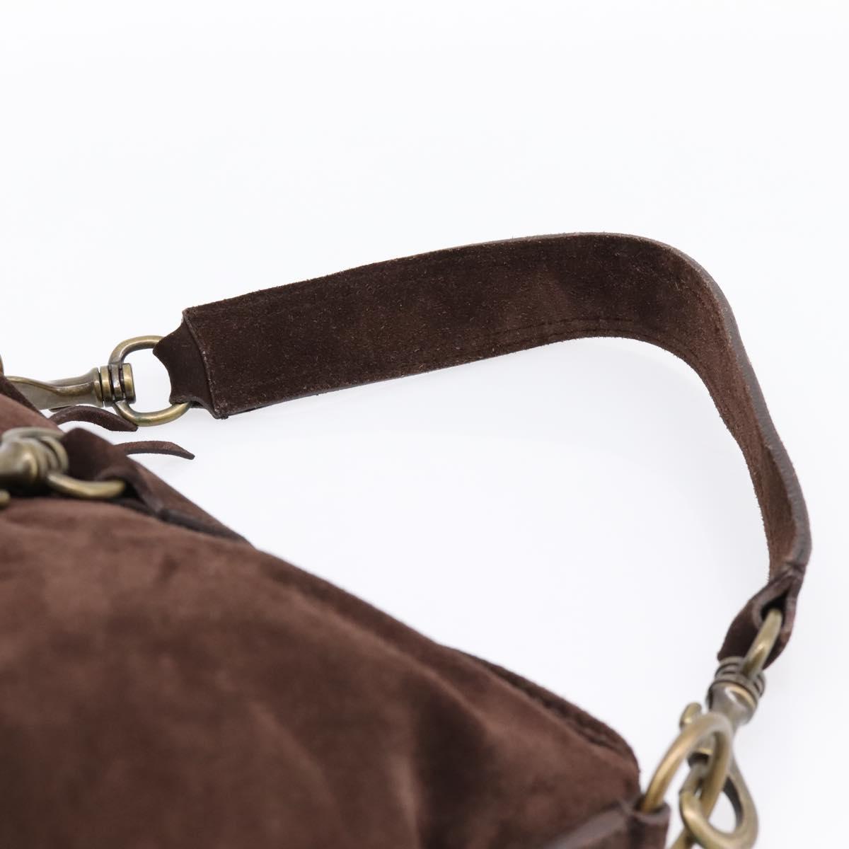 Miu Miu Shoulder Bag Suede Brown Gold Tone Auth am12303V