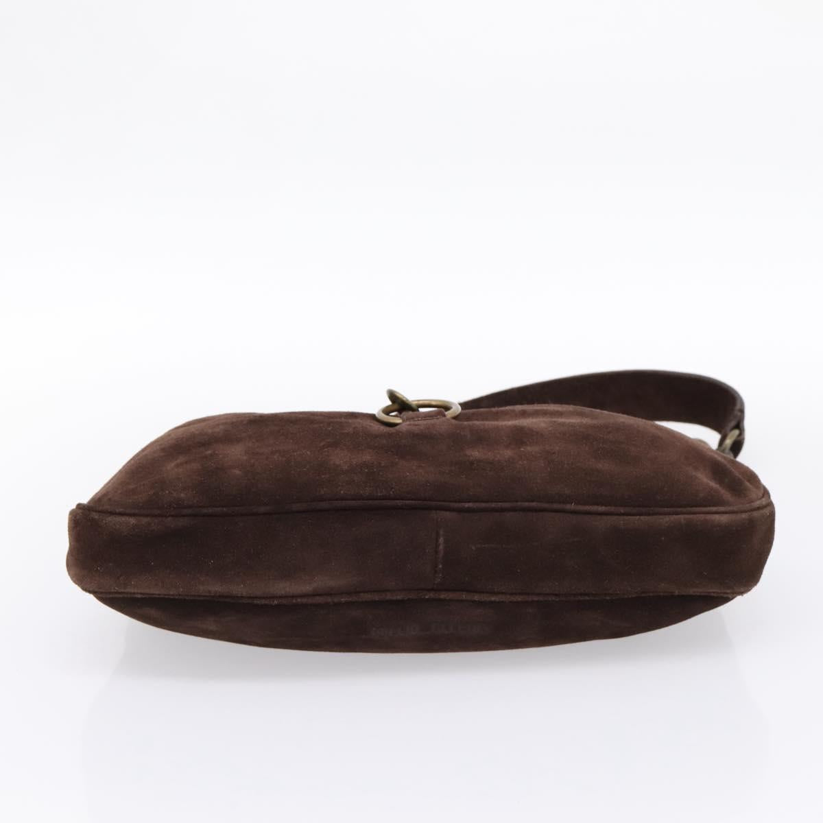 Miu Miu Shoulder Bag Suede Brown Gold Tone Auth am12303V
