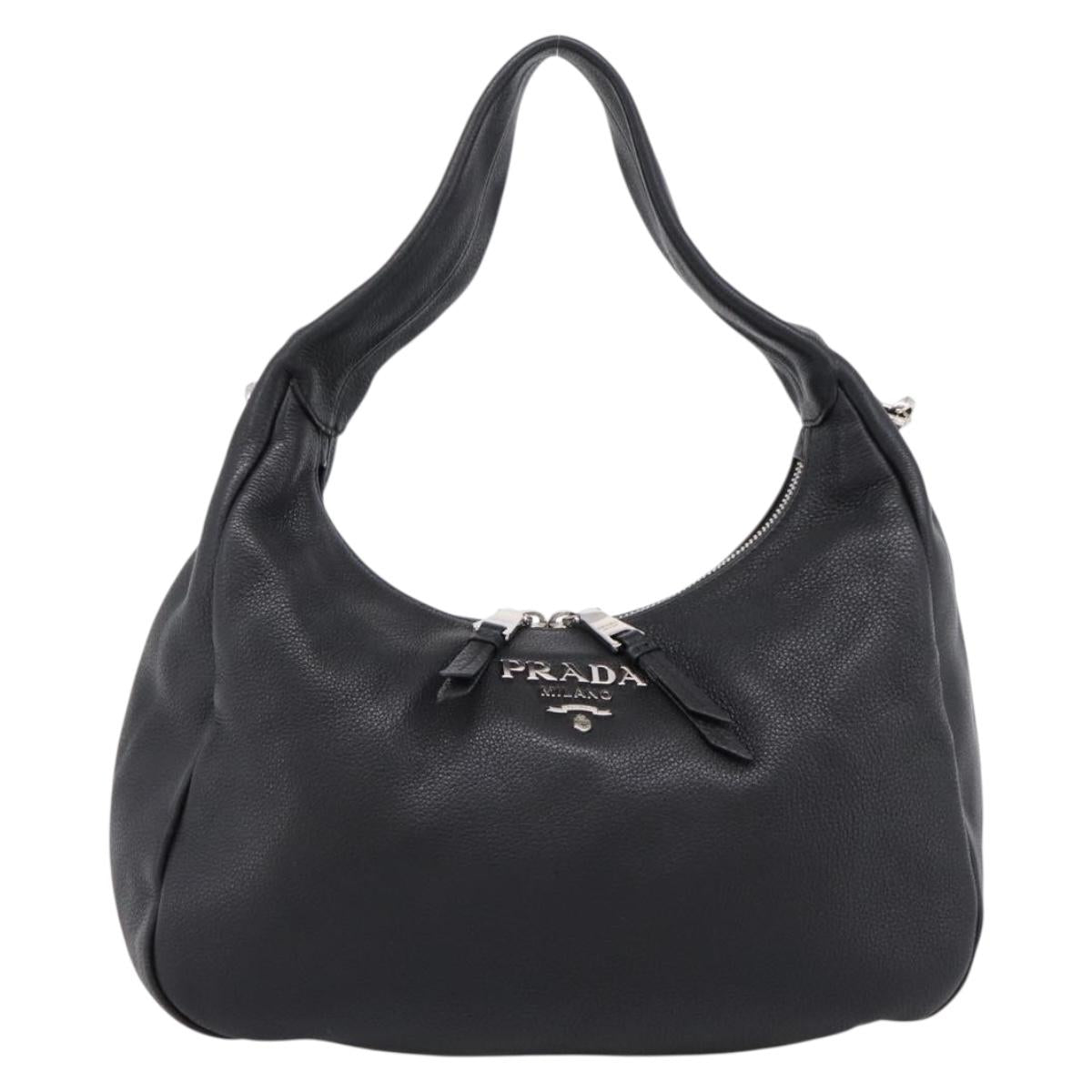 PRADA Shoulder Bag Leather 2way Black Silver 1BC133 Auth am12304SAM