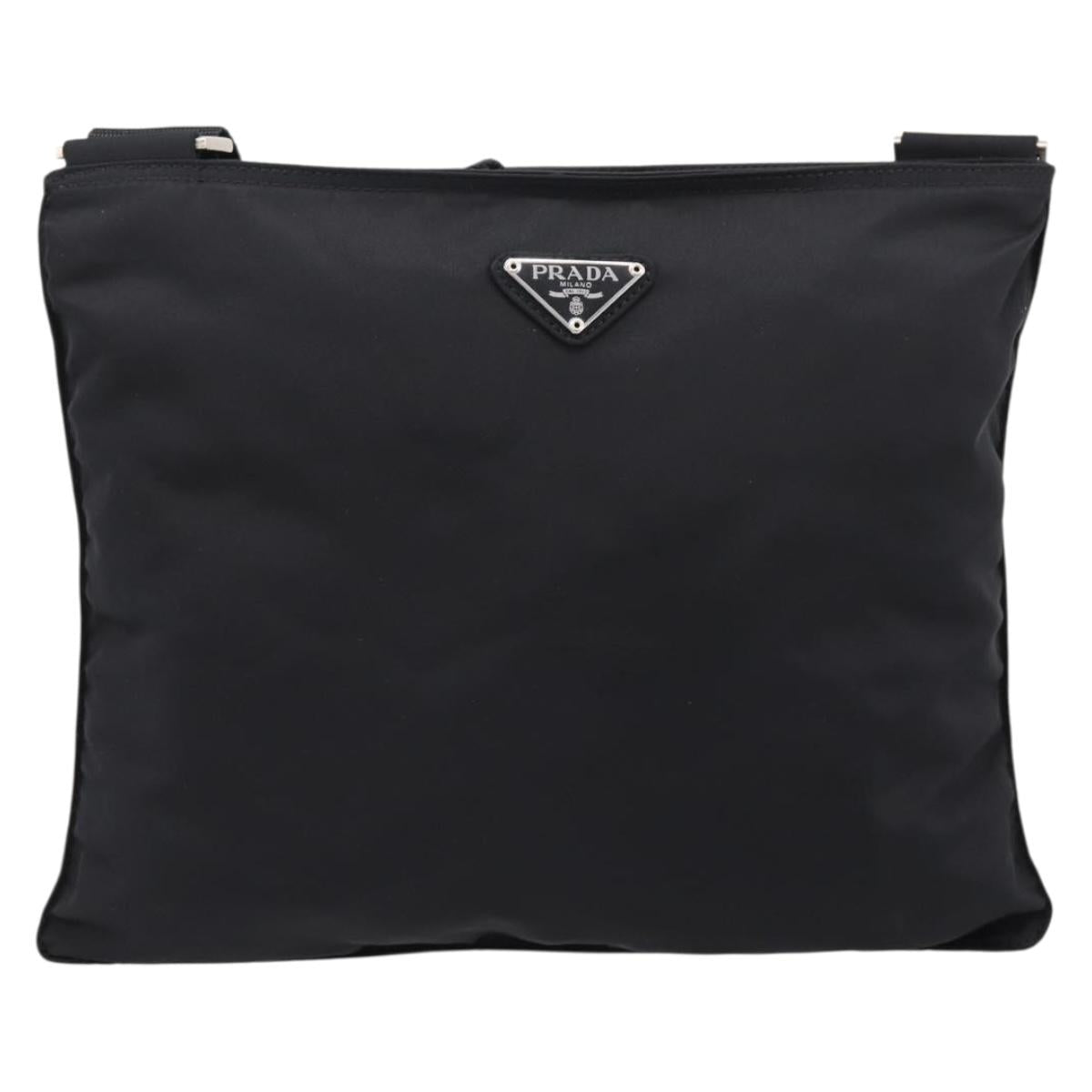 PRADA Nylon Shoulder Bag Black Silver B7338 Auth am12305V