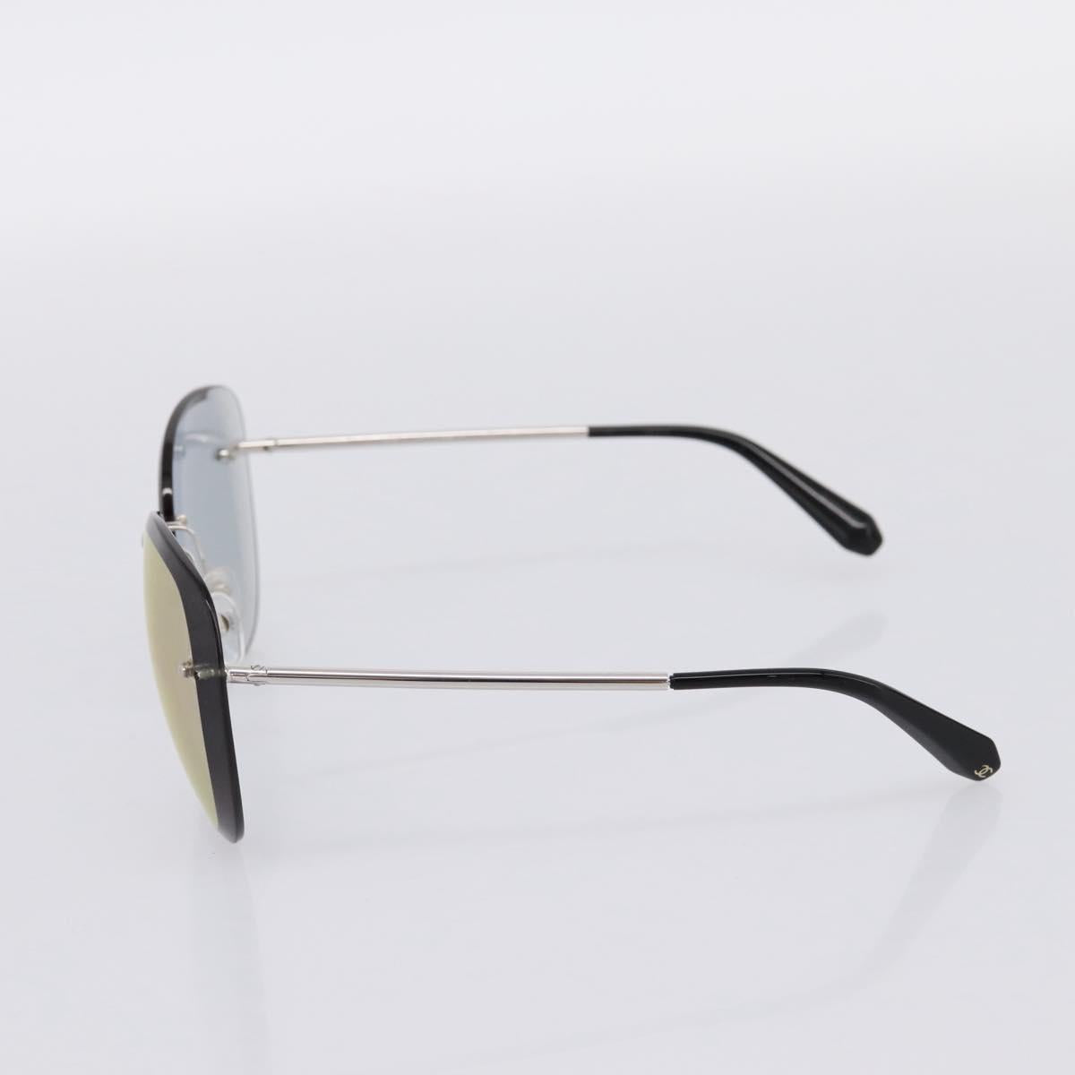 CHANEL Rimless Sunglasses Metal Gray Silver CC Auth am12308M