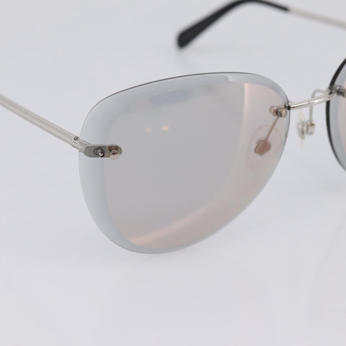 CHANEL Rimless Sunglasses Metal Gray Silver CC Auth am12308M