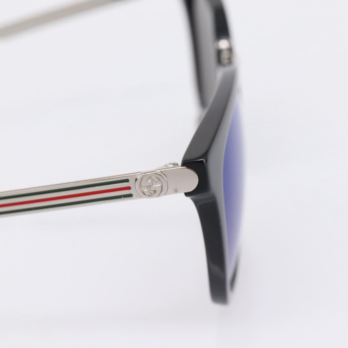 GUCCI Interlocking G Web Sherry Line Sunglasses Metal Black Silver Auth am12309M