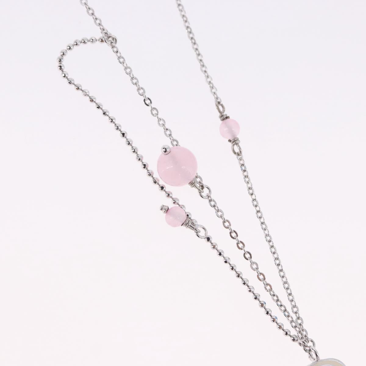 Christian Dior Ribbon Necklace Metal Silver Pink Auth am12310M