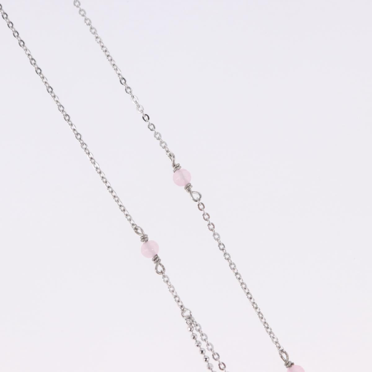 Christian Dior Ribbon Necklace Metal Silver Pink Auth am12310M