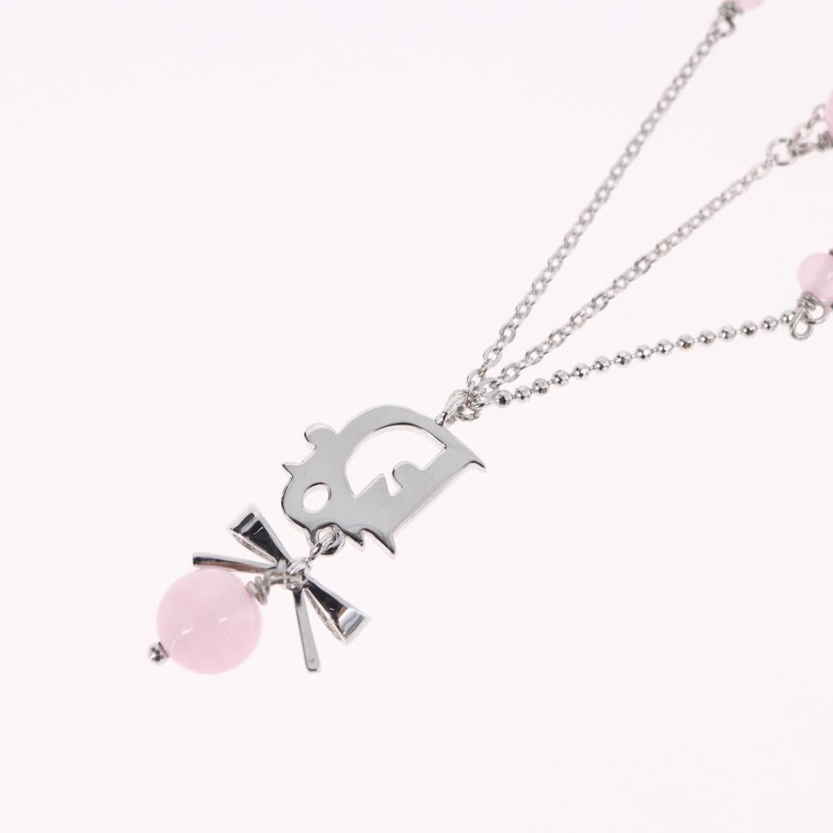 Christian Dior Ribbon Necklace Metal Silver Pink Auth am12310M