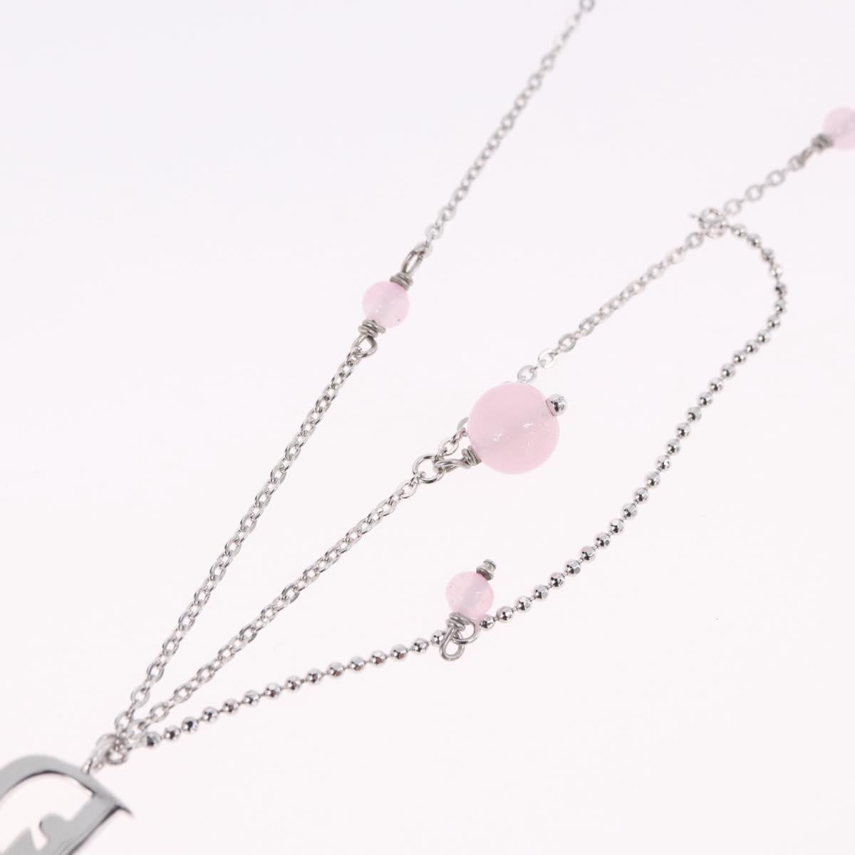 Christian Dior Ribbon Necklace Metal Silver Pink Auth am12310M