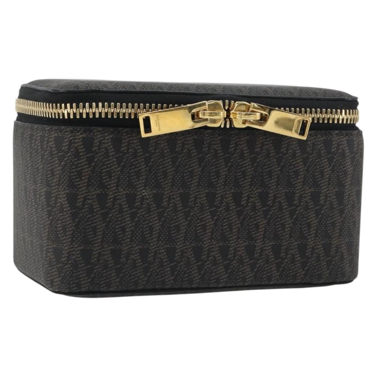 SAINT LAURENT Jewelry Case Accessory Case Canvas Brown Gold 344043 Auth am12314M
