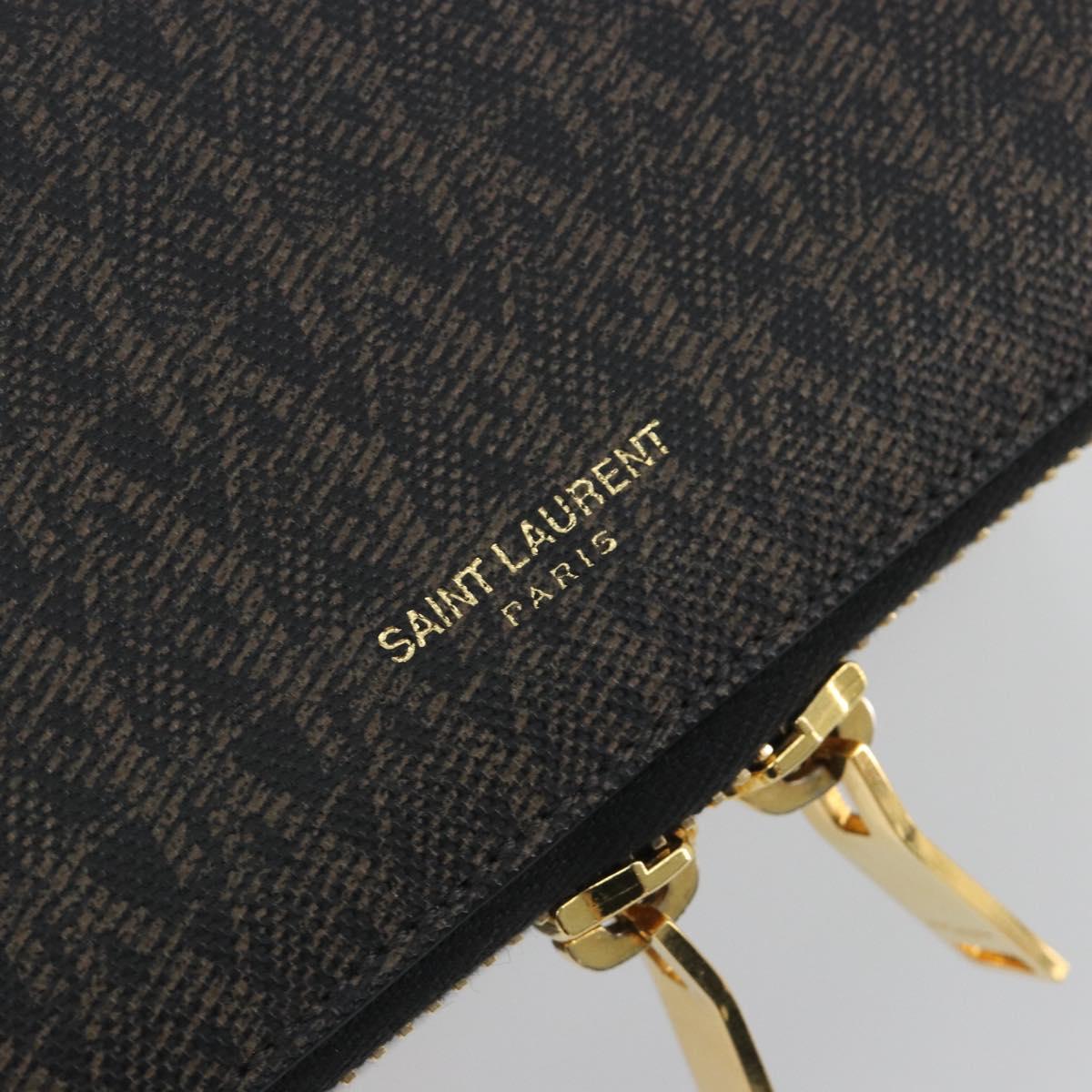 SAINT LAURENT Jewelry Case Accessory Case Canvas Brown Gold 344043 Auth am12314M