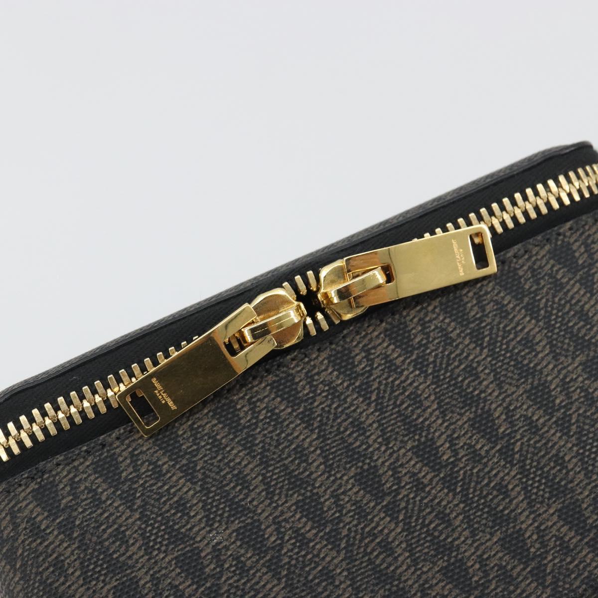 SAINT LAURENT Jewelry Case Accessory Case Canvas Brown Gold 344043 Auth am12314M