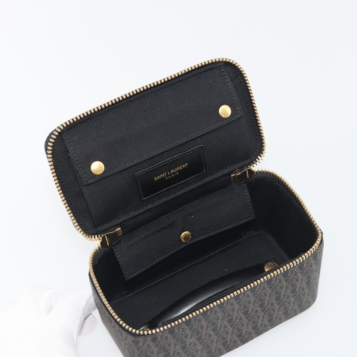 SAINT LAURENT Jewelry Case Accessory Case Canvas Brown Gold 344043 Auth am12314M
