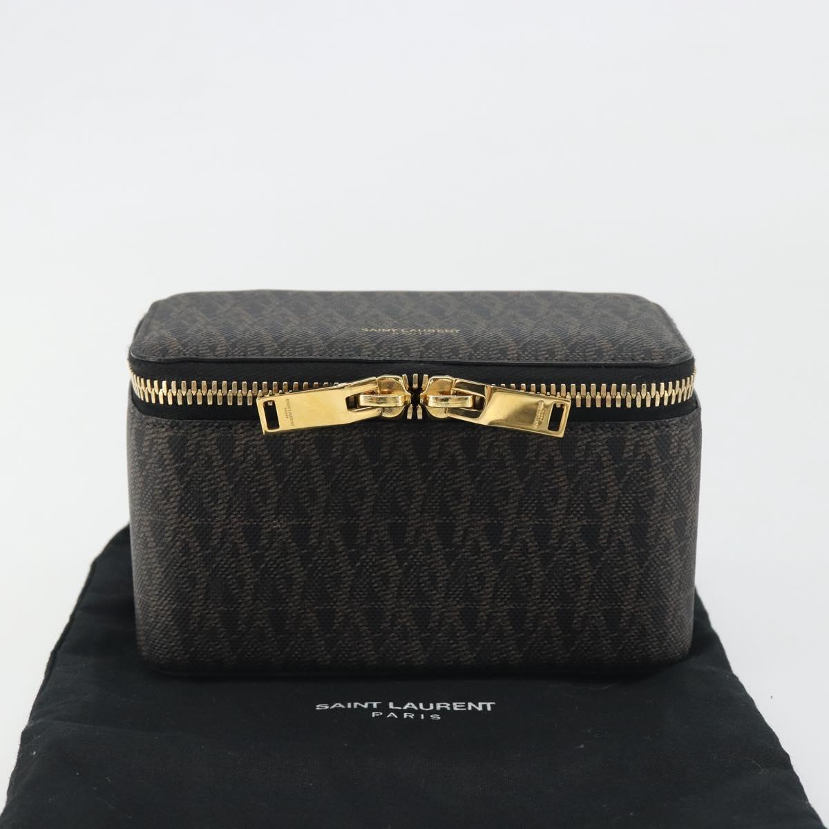 SAINT LAURENT Jewelry Case Accessory Case Canvas Brown Gold 344043 Auth am12314M
