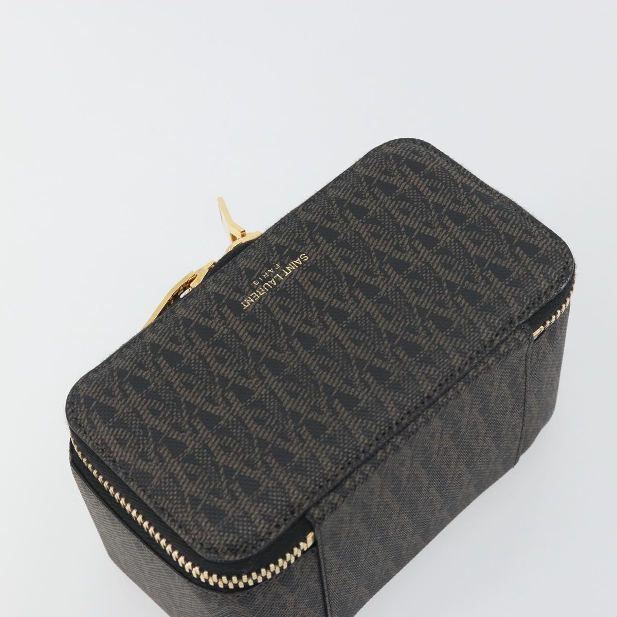 SAINT LAURENT Jewelry Case Accessory Case Canvas Brown Gold 344043 Auth am12314M
