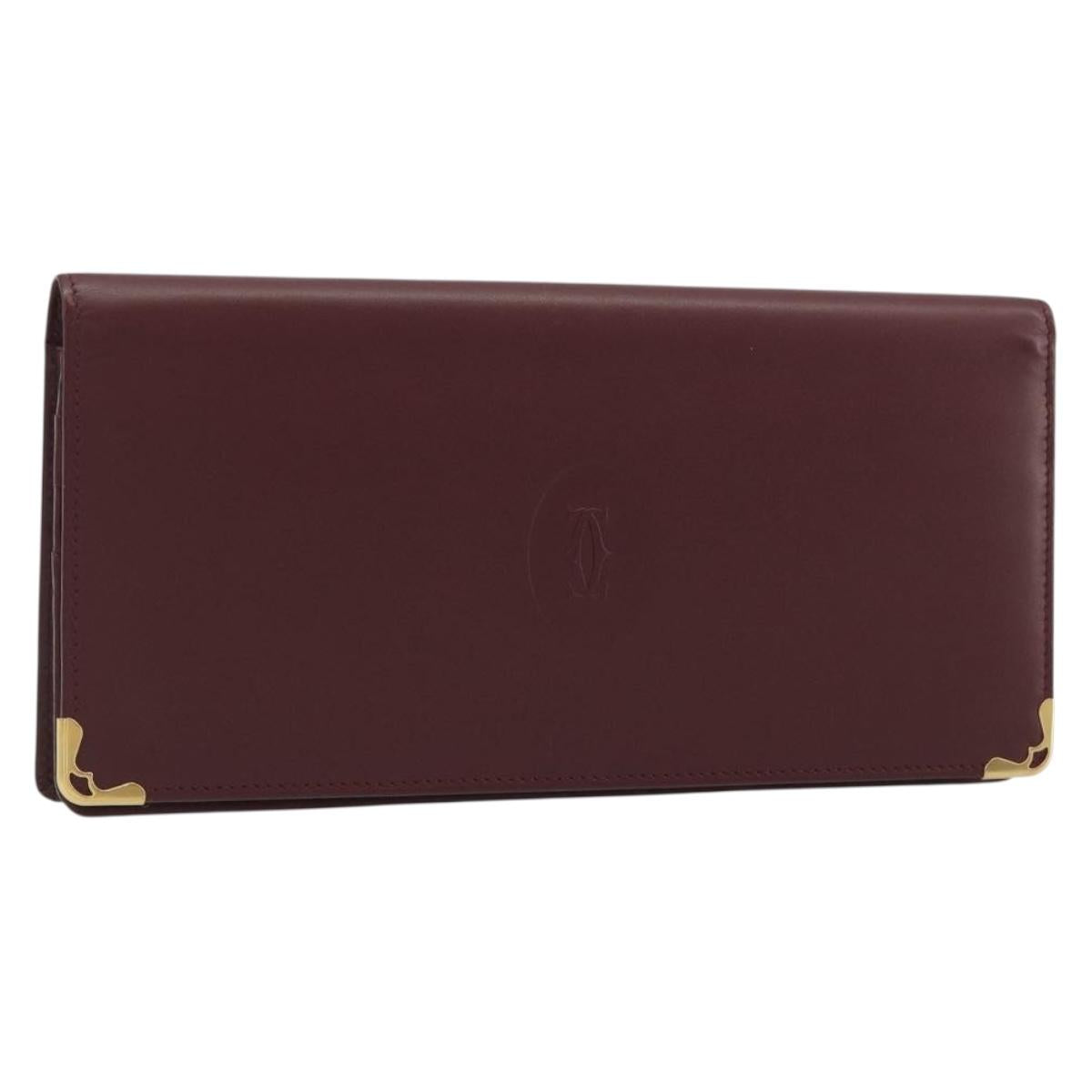 CARTIER Must Line Long Wallet Leather Bordeaux Gold Auth am12322V