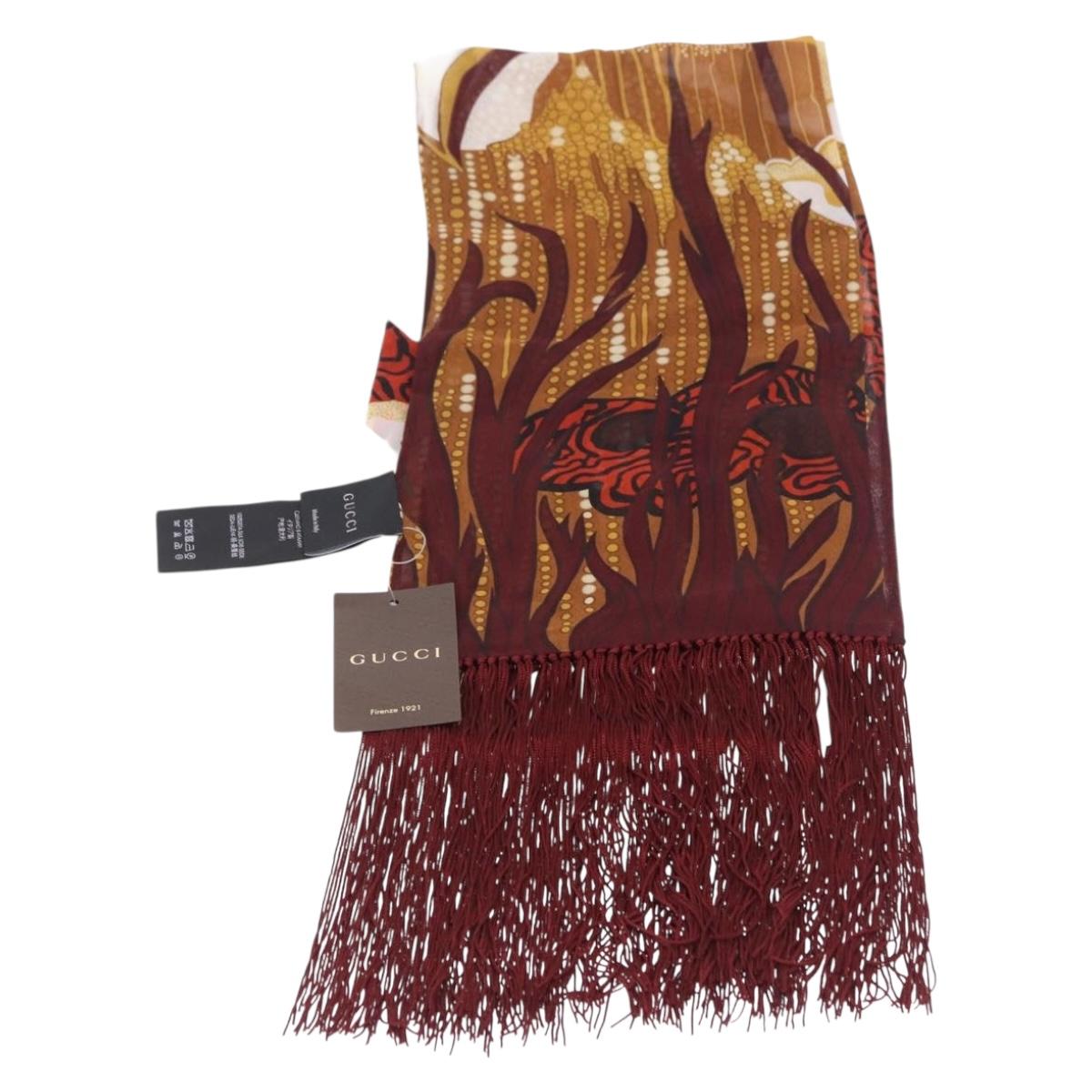 GUCCI Fringe Stole Silk Bordeaux White 380697 Auth am12325V