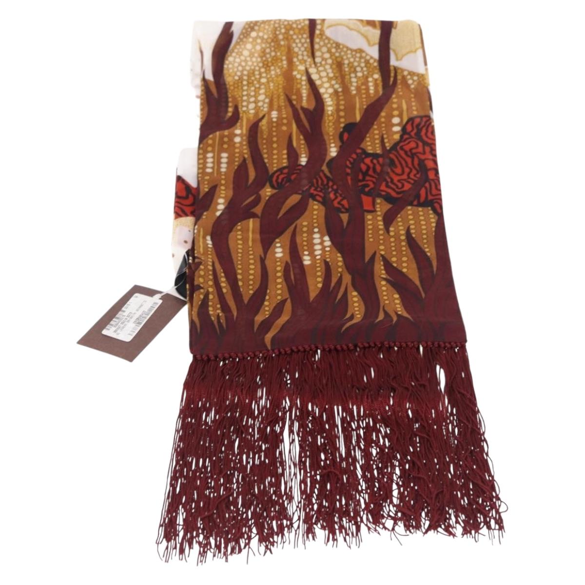 GUCCI Fringe Stole Silk Bordeaux White 380697 Auth am12325V