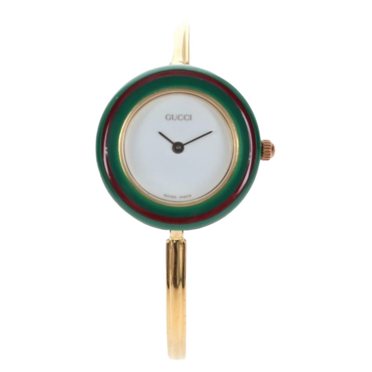 GUCCI Change Vezel Web Sherry Line Watches Metal Gold Auth am12326M