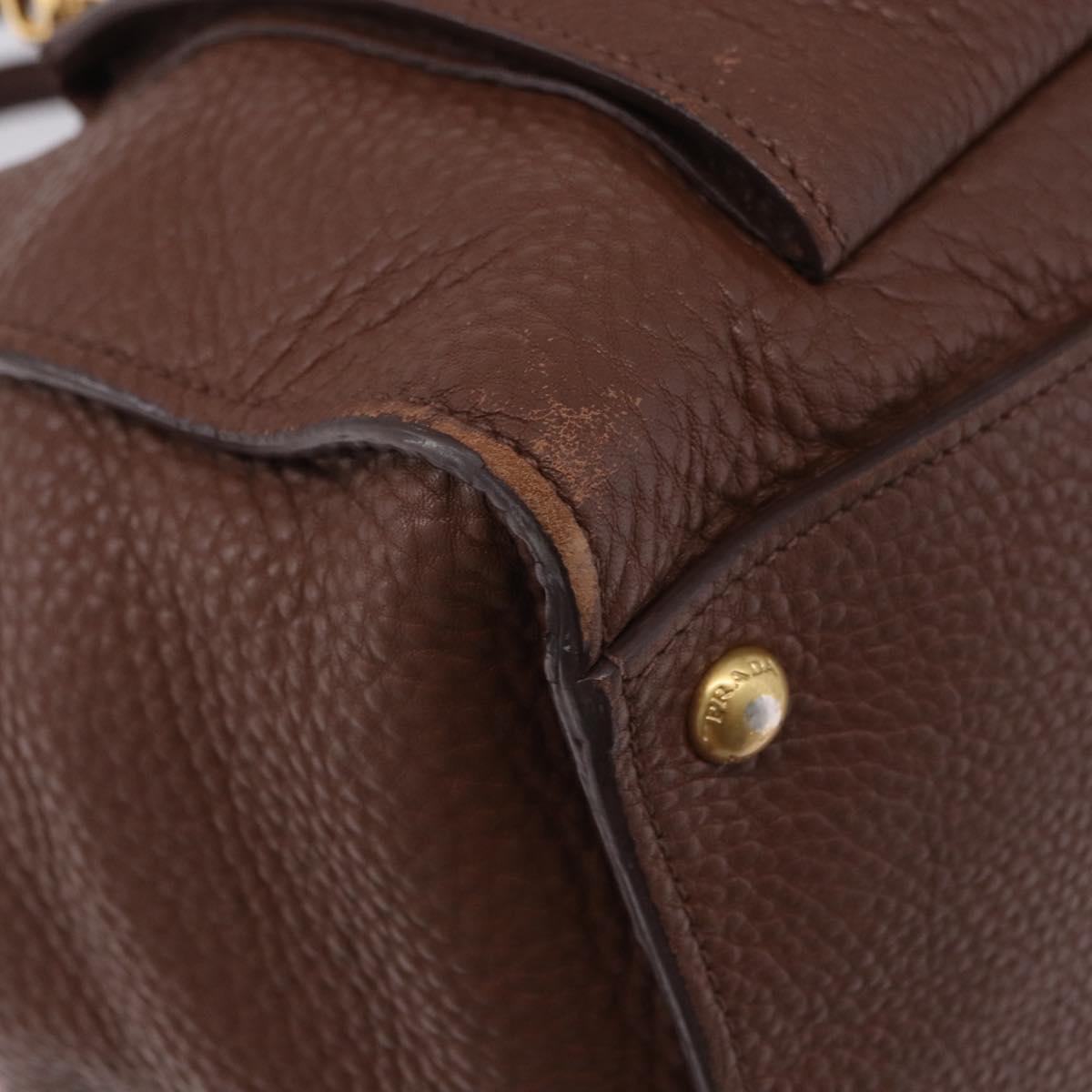PRADA Hand Bag Taurillon Leather 2way Brown Gold Auth am12327V