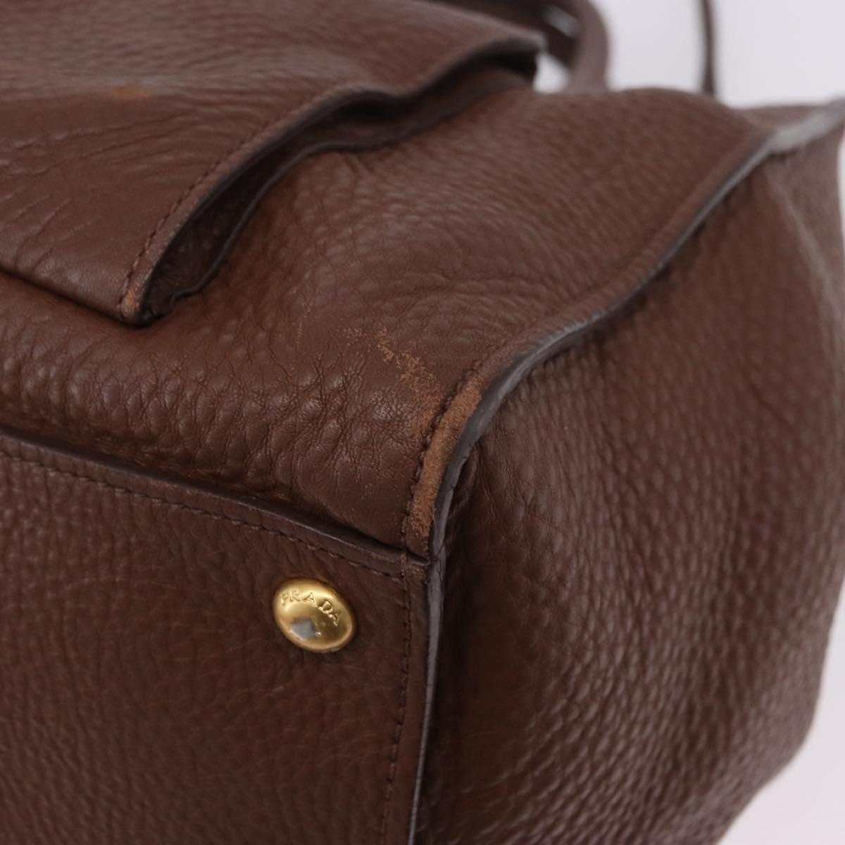 PRADA Hand Bag Taurillon Leather 2way Brown Gold Auth am12327V