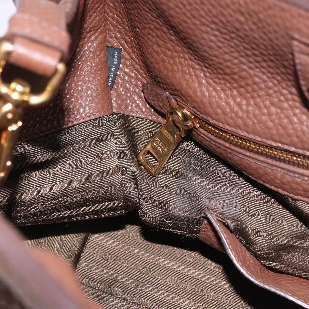 PRADA Hand Bag Taurillon Leather 2way Brown Gold Auth am12327V