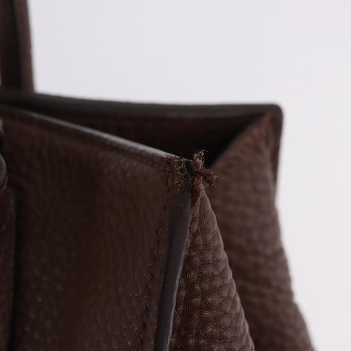 PRADA Hand Bag Taurillon Leather 2way Brown Gold Auth am12327V