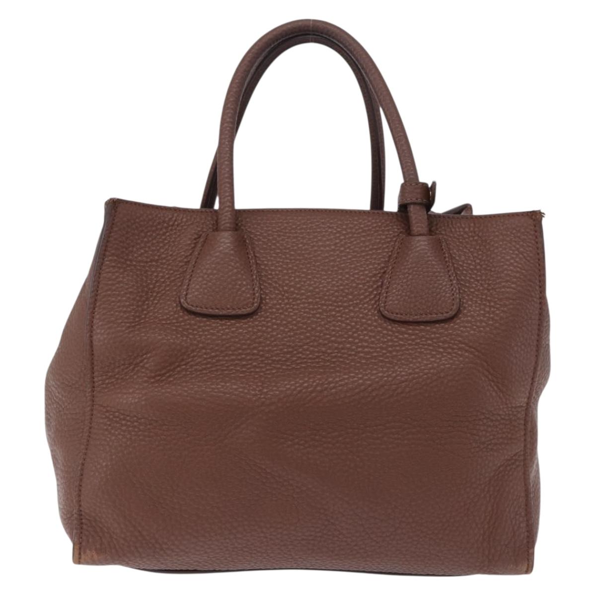 PRADA Hand Bag Taurillon Leather 2way Brown Gold Auth am12327V