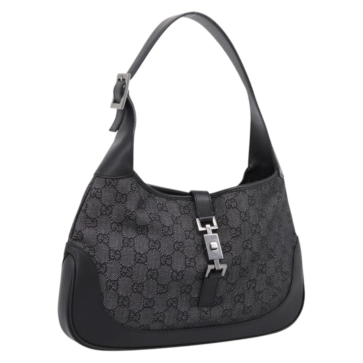GUCCI GG Canvas Jackie Shoulder Bag Black Silver 00963 Auth am12328V