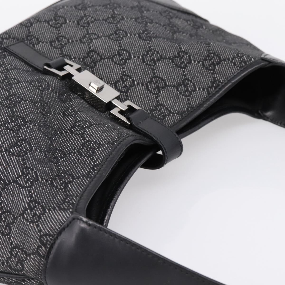 GUCCI GG Canvas Jackie Shoulder Bag Black Silver 00963 Auth am12328V
