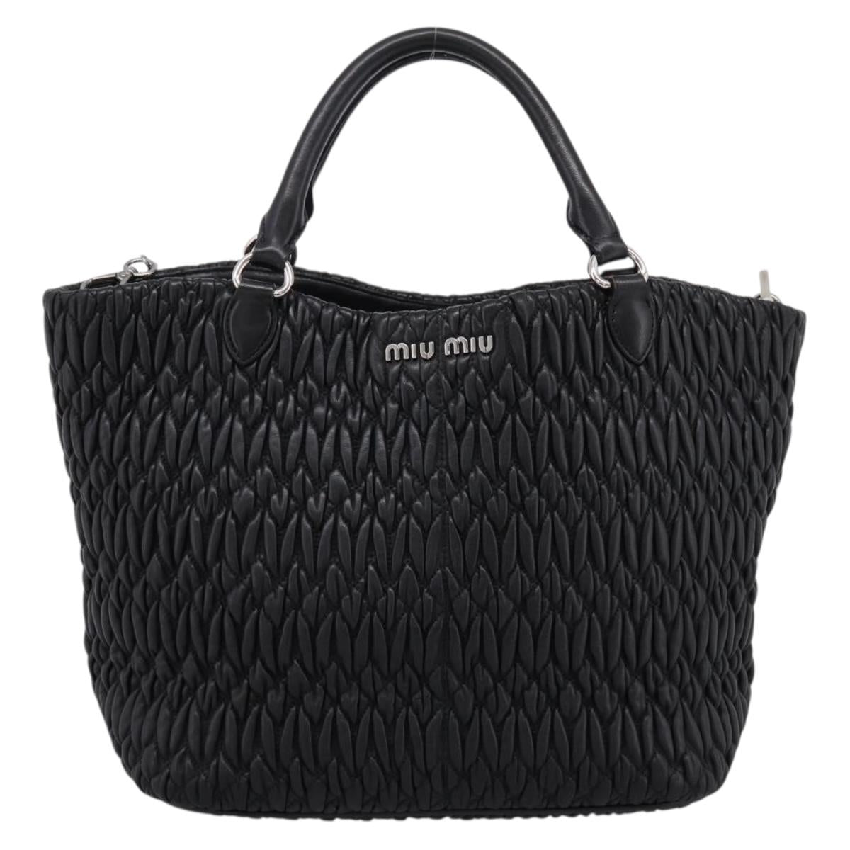 Miu Miu Matelasse Hand Bag Leather 2way Silver Black Auth am12329V