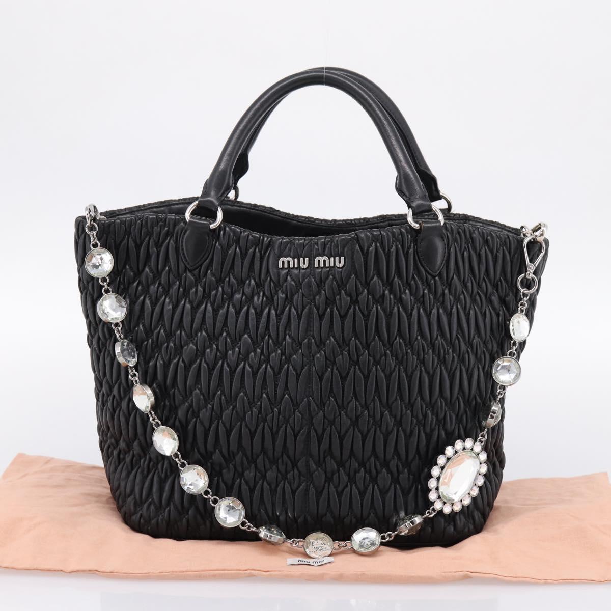 Miu Miu Matelasse Hand Bag Leather 2way Silver Black Auth am12329V