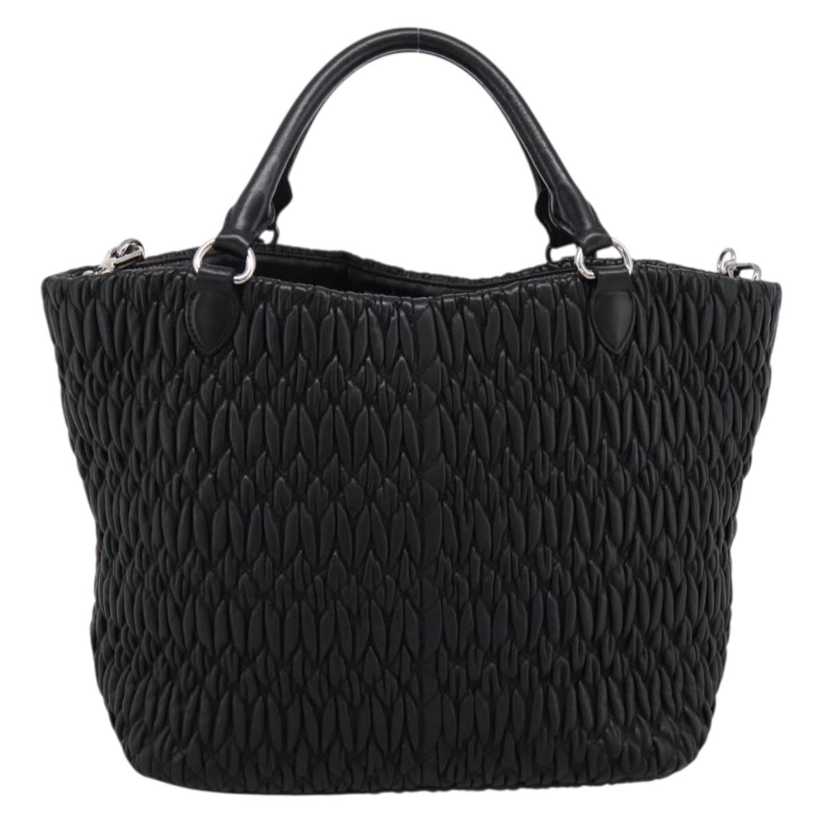Miu Miu Matelasse Hand Bag Leather 2way Silver Black Auth am12329V