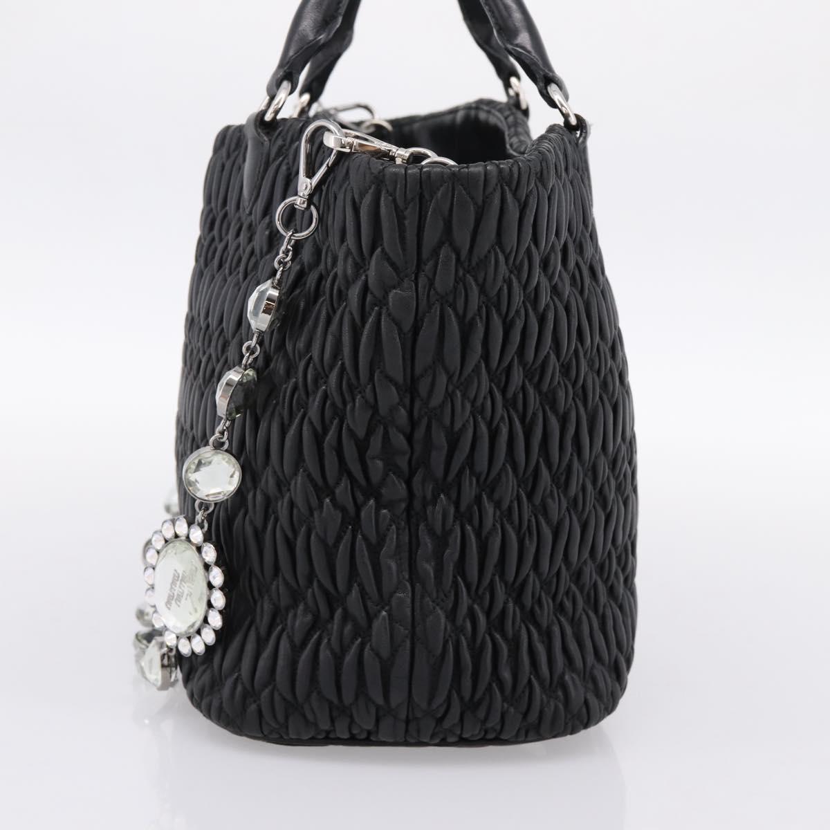 Miu Miu Matelasse Hand Bag Leather 2way Silver Black Auth am12329V