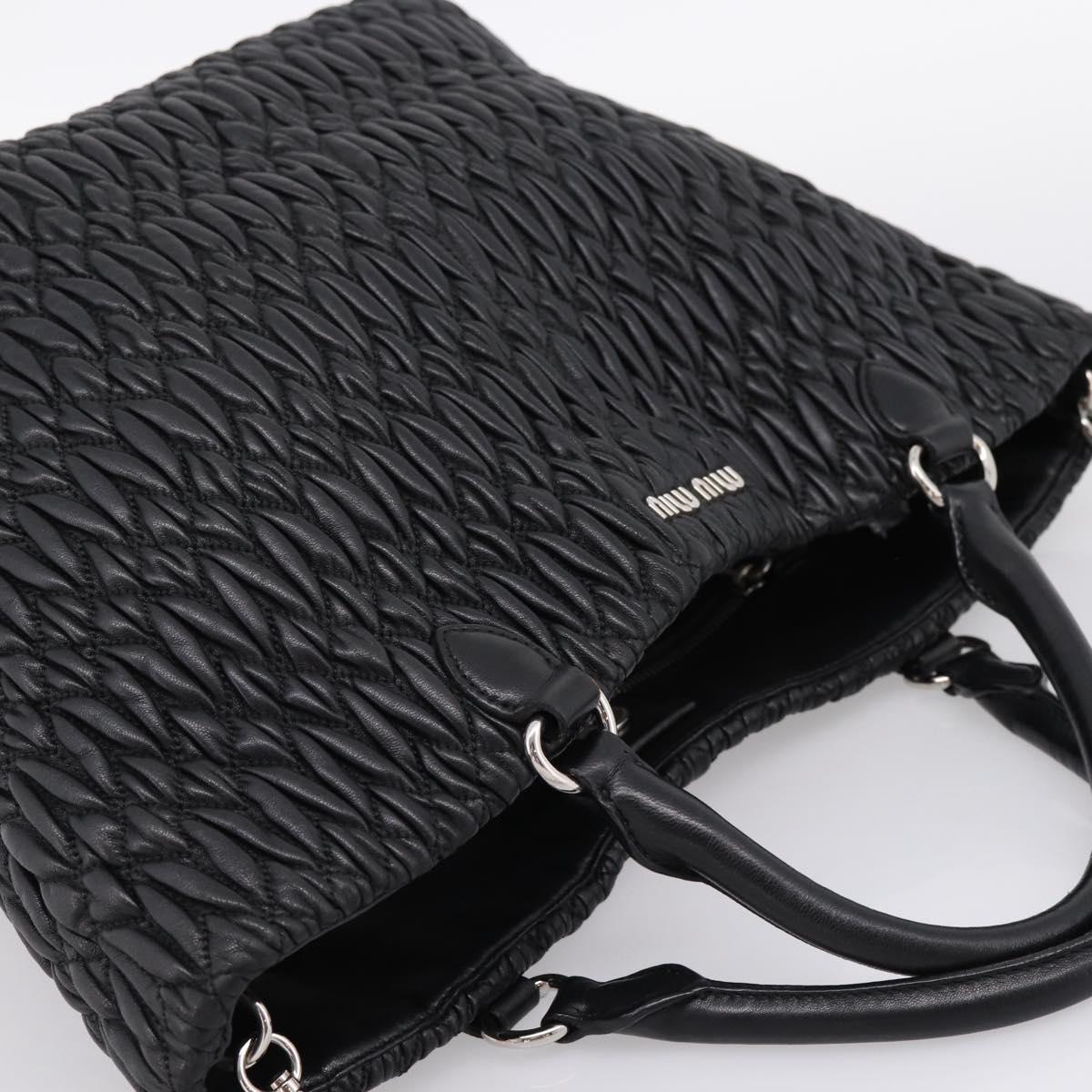 Miu Miu Matelasse Hand Bag Leather 2way Silver Black Auth am12329V