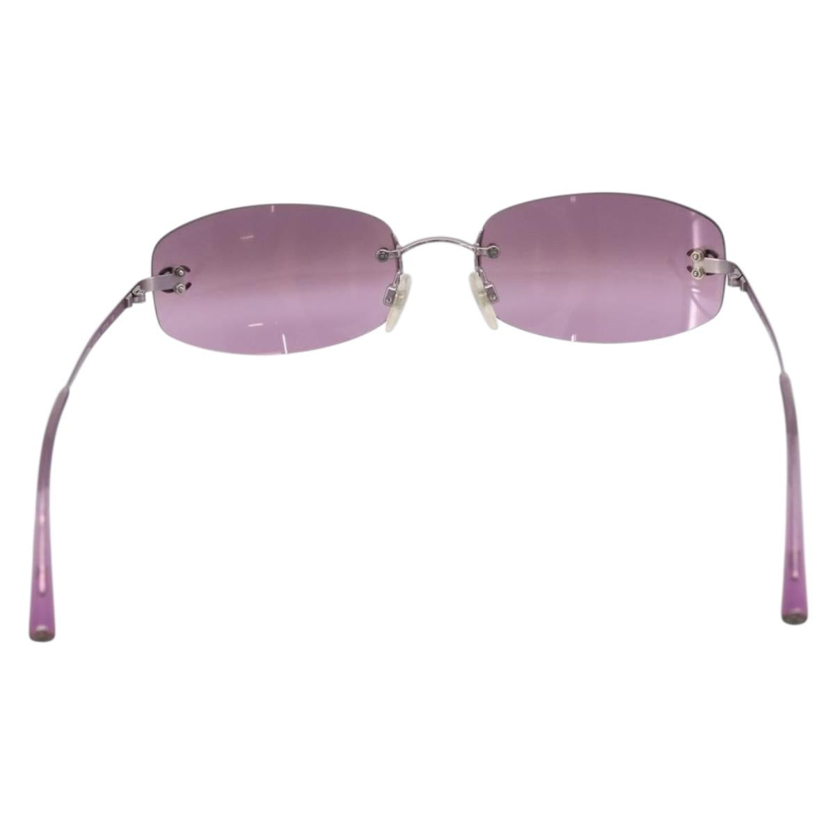 CHANEL CC Rimless Sunglasses Metal Purple Silver CC Auth am12336M