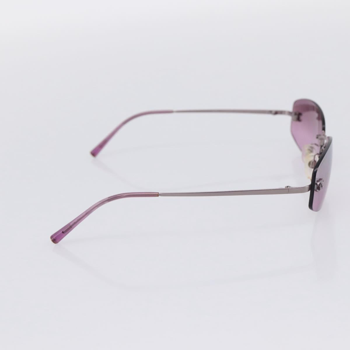 CHANEL CC Rimless Sunglasses Metal Purple Silver CC Auth am12336M