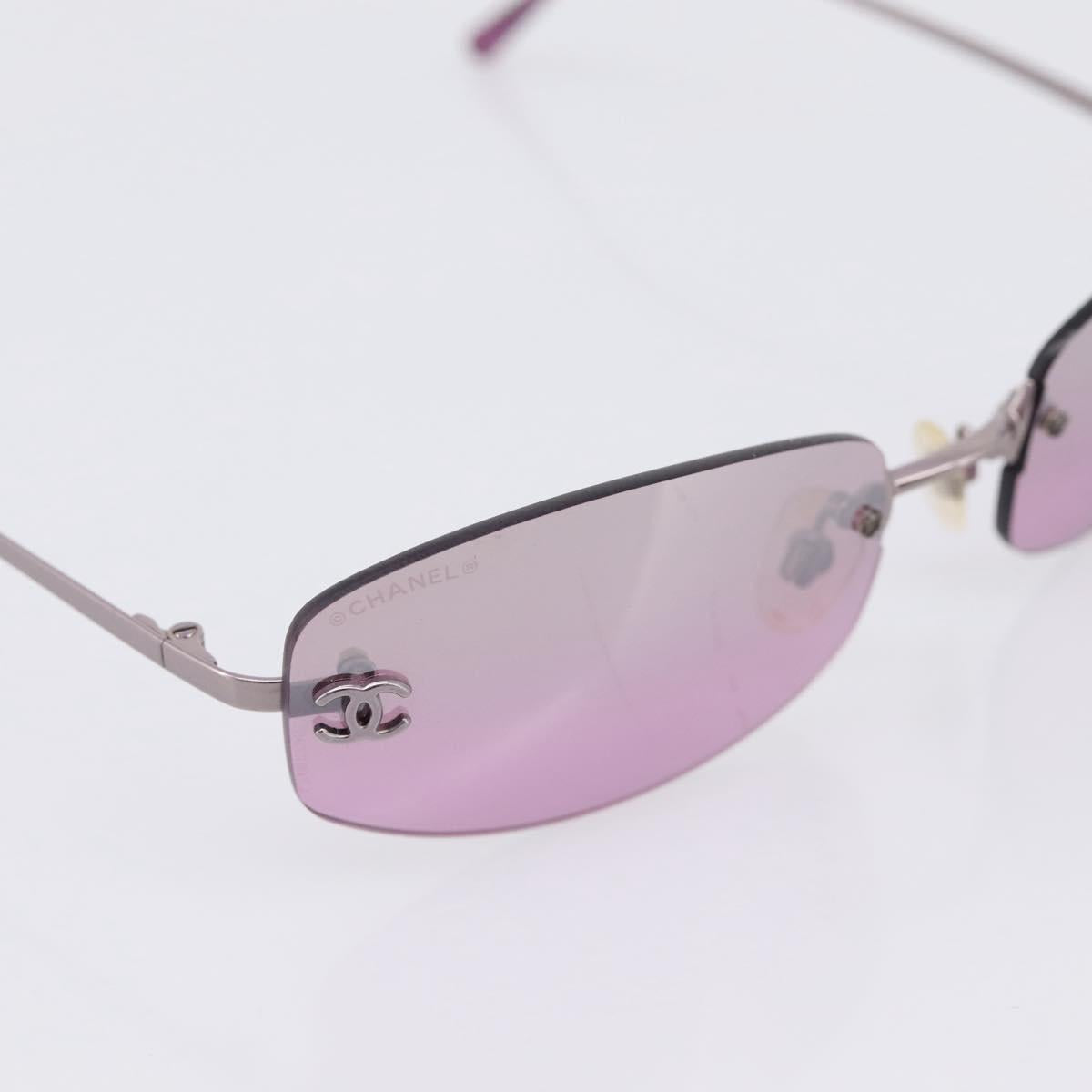 CHANEL CC Rimless Sunglasses Metal Purple Silver CC Auth am12336M