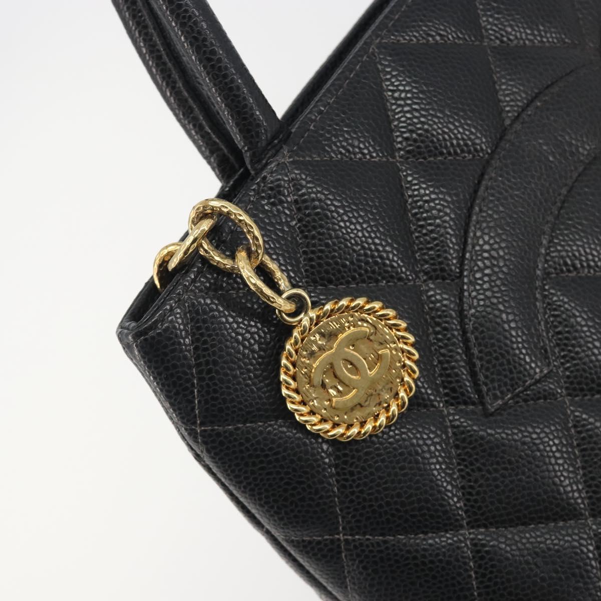 CHANEL Standard Tote Bag Caviar Skin Black Gold CC Auth am12339SAM