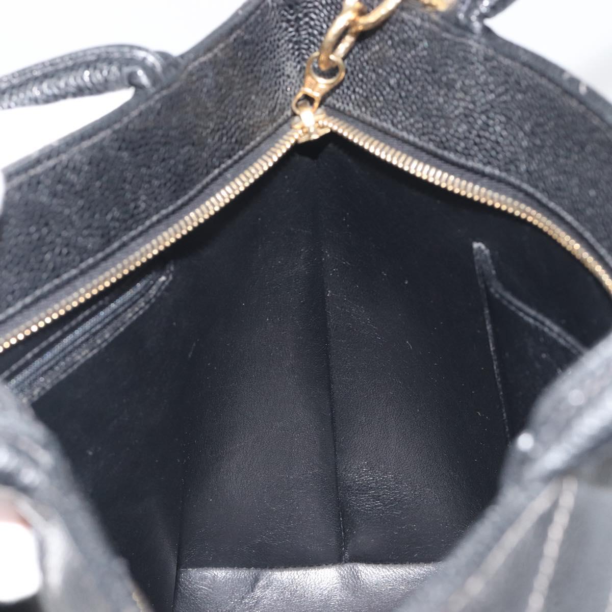 CHANEL Standard Tote Bag Caviar Skin Black Gold CC Auth am12339SAM