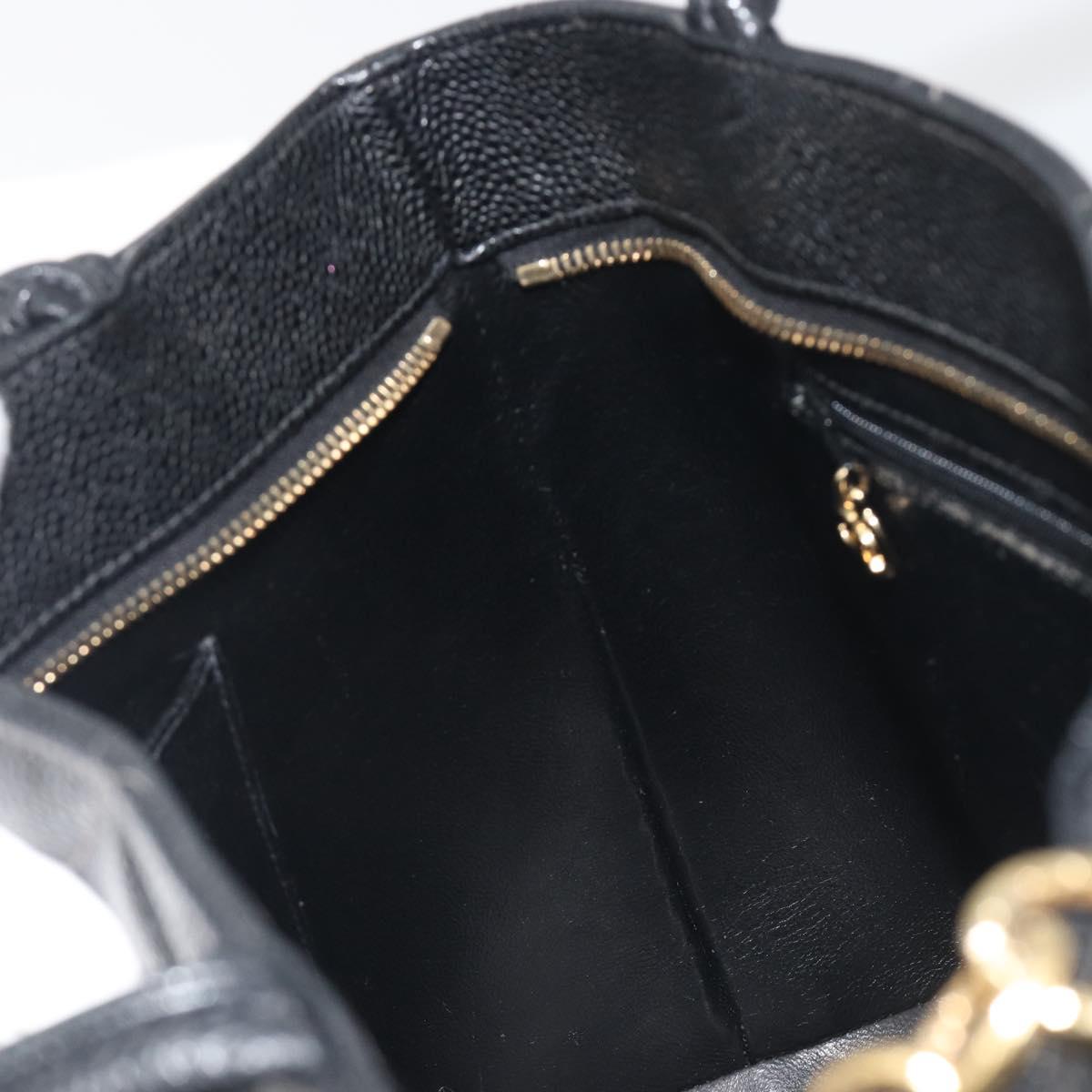 CHANEL Standard Tote Bag Caviar Skin Black Gold CC Auth am12339SAM