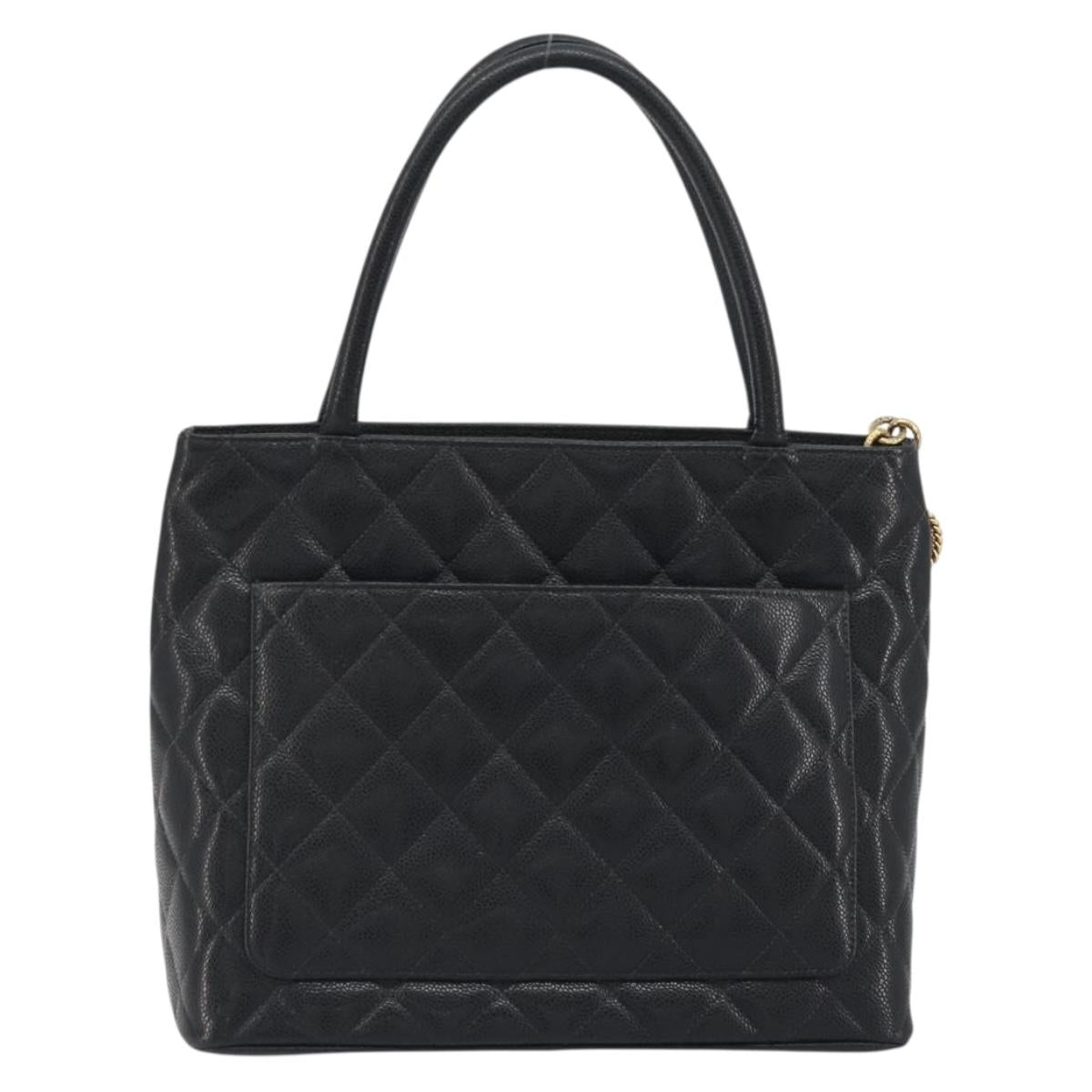 CHANEL Standard Tote Bag Caviar Skin Black Gold CC Auth am12339SAM
