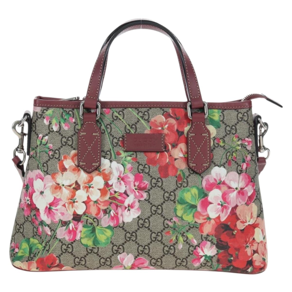 GUCCI GG Blooms Floral Hand Bag PVC Leather Beige Pink 429019 Auth am12340V