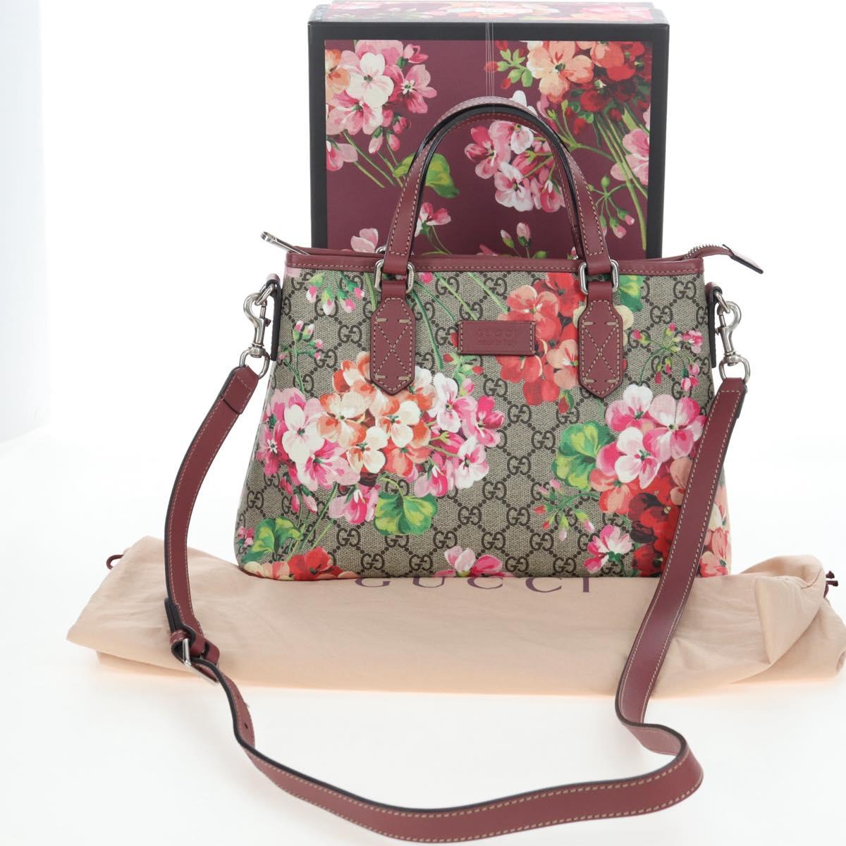 GUCCI GG Blooms Floral Hand Bag PVC Leather Beige Pink 429019 Auth am12340V