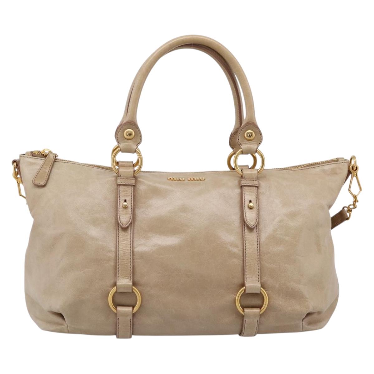 Miu Miu Hand Bag Leather 2way Beige Gold Auth am12341V