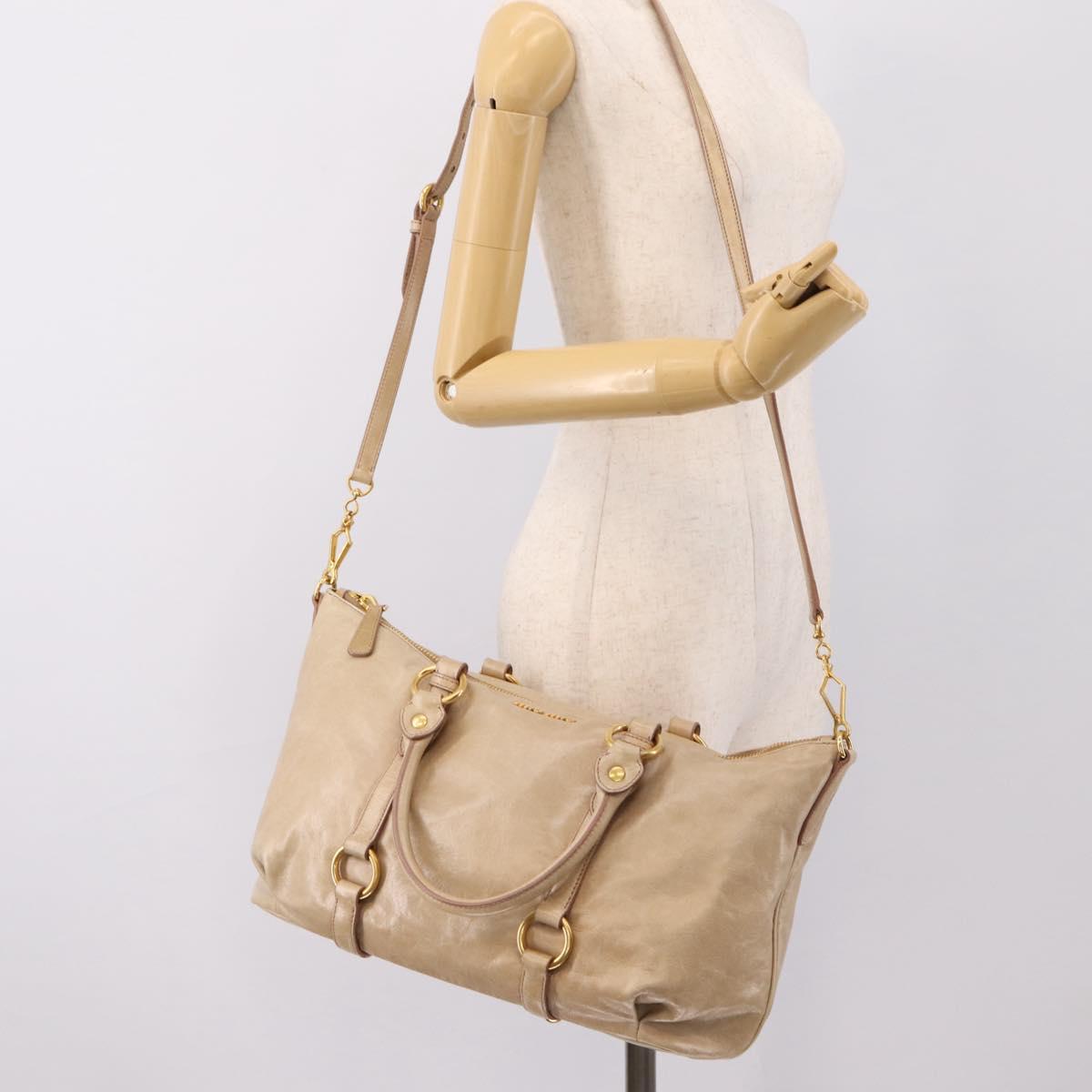 Miu Miu Hand Bag Leather 2way Beige Gold Auth am12341V