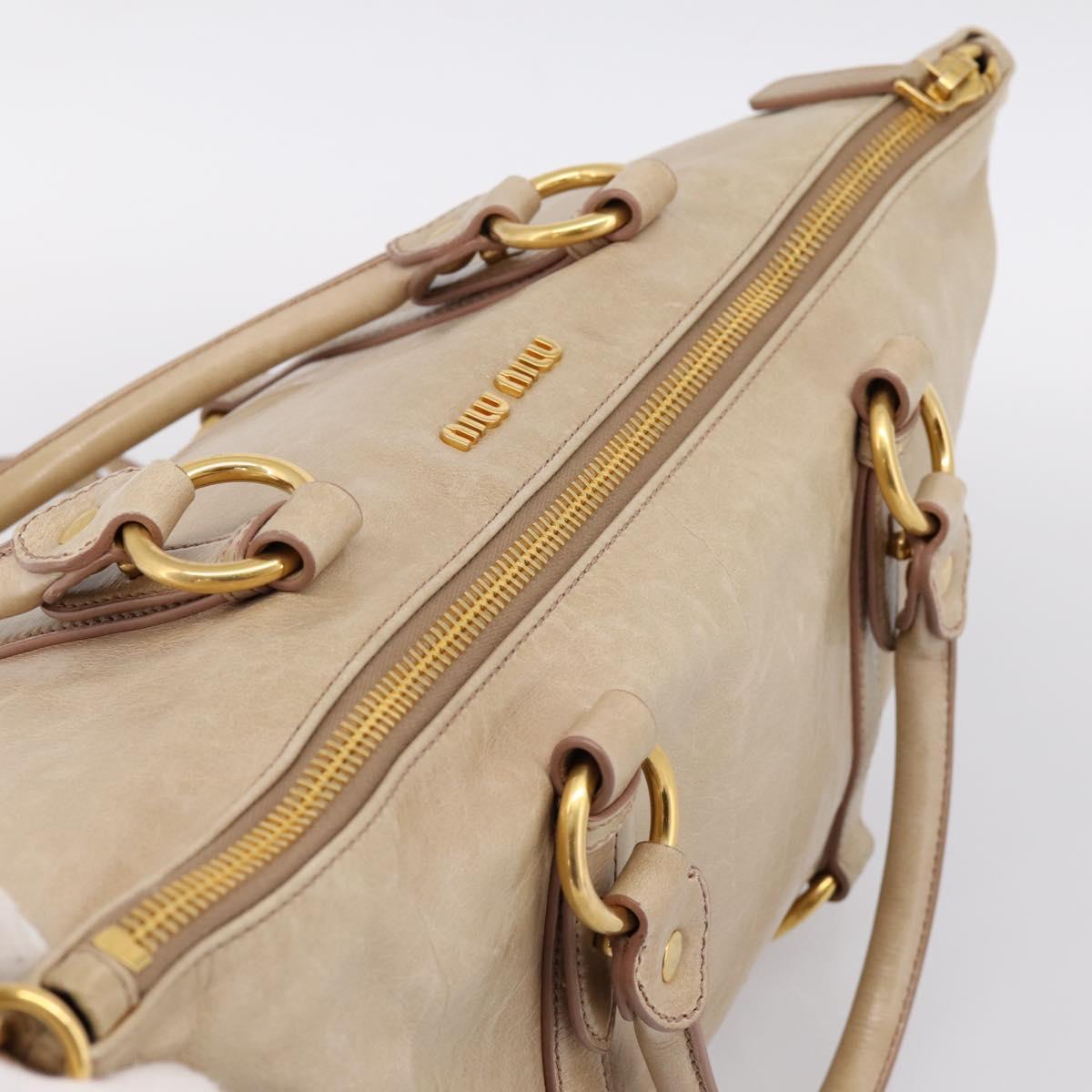 Miu Miu Hand Bag Leather 2way Beige Gold Auth am12341V