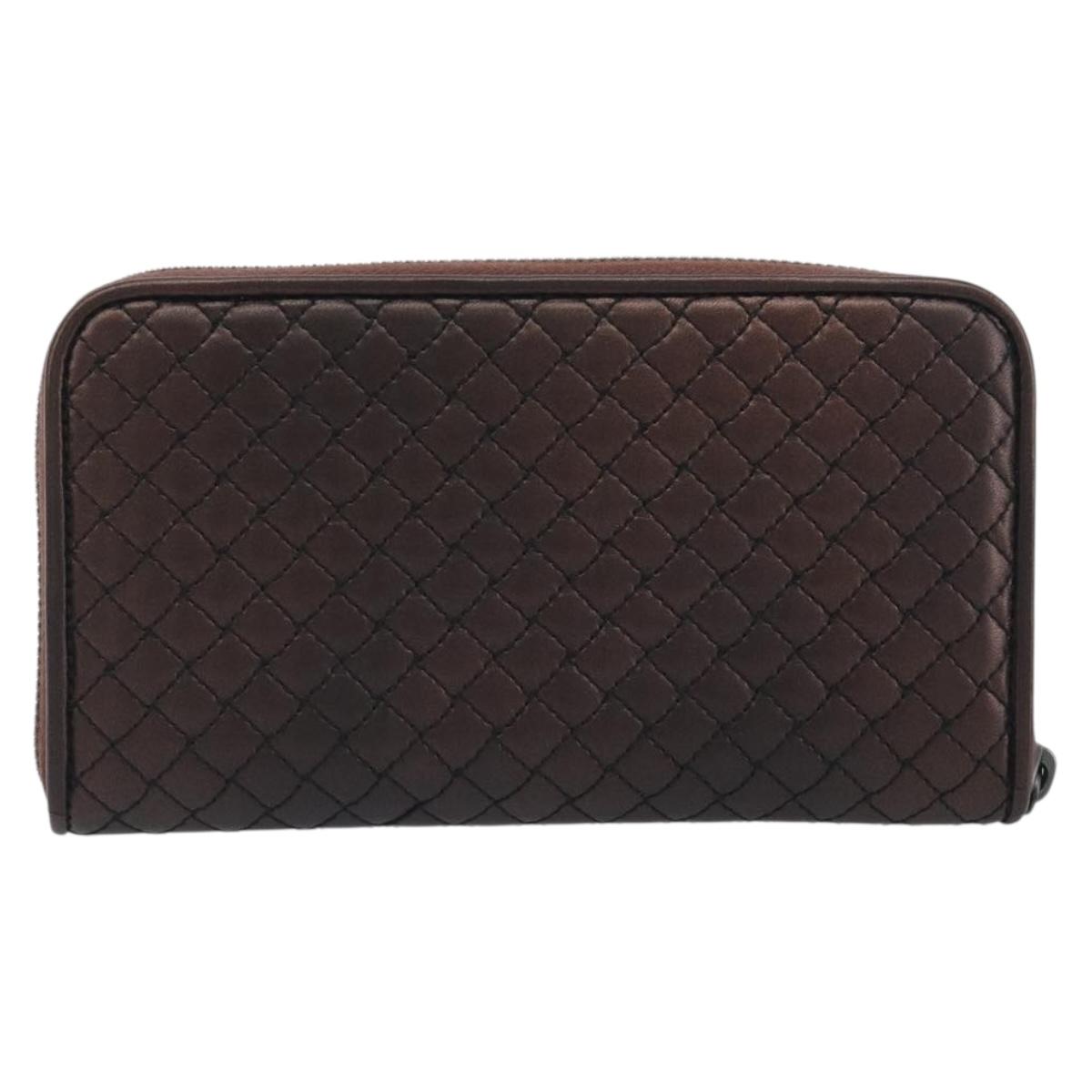 BOTTEGA VENETA Round Long Wallet Leather Brown Auth am12343V