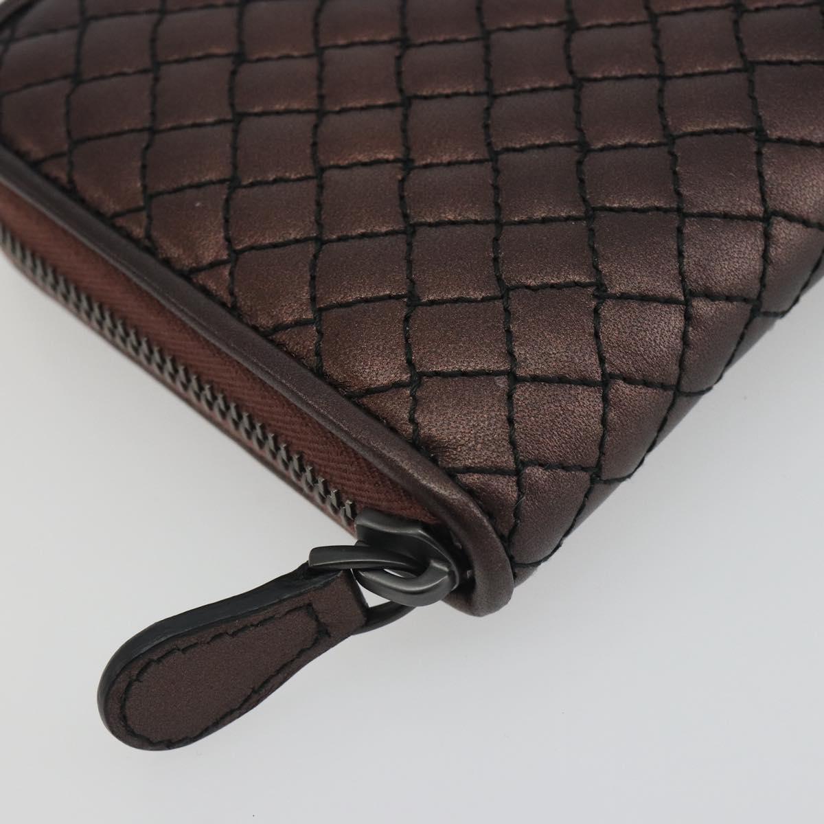BOTTEGA VENETA Round Long Wallet Leather Brown Auth am12343V