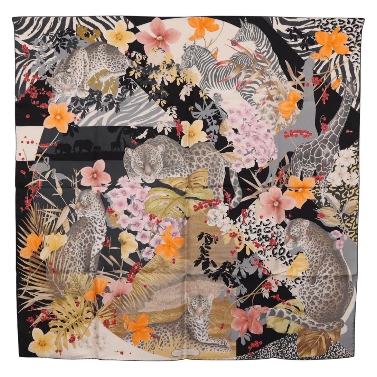 Salvatore Ferragamo Leopard Scarf Silk Multicolor Auth am12346M
