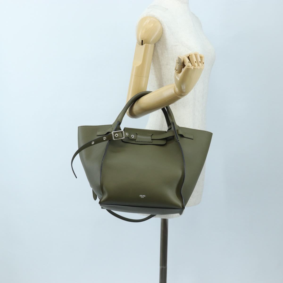 CELINE Big Bag Small Hand Bag Leather Khaki Silver Auth am12347M